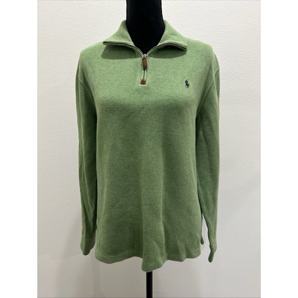 Polo Ralph Lauren Mens M Sweater Green 1/4 Zip Pullover 100% Cotton Long Sleeve